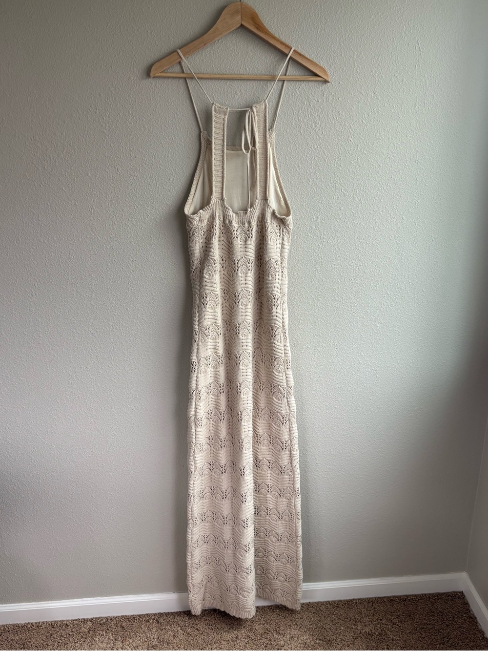 Boho Crochet Halter Maxi Dress in Cream - Picture 5 of 9